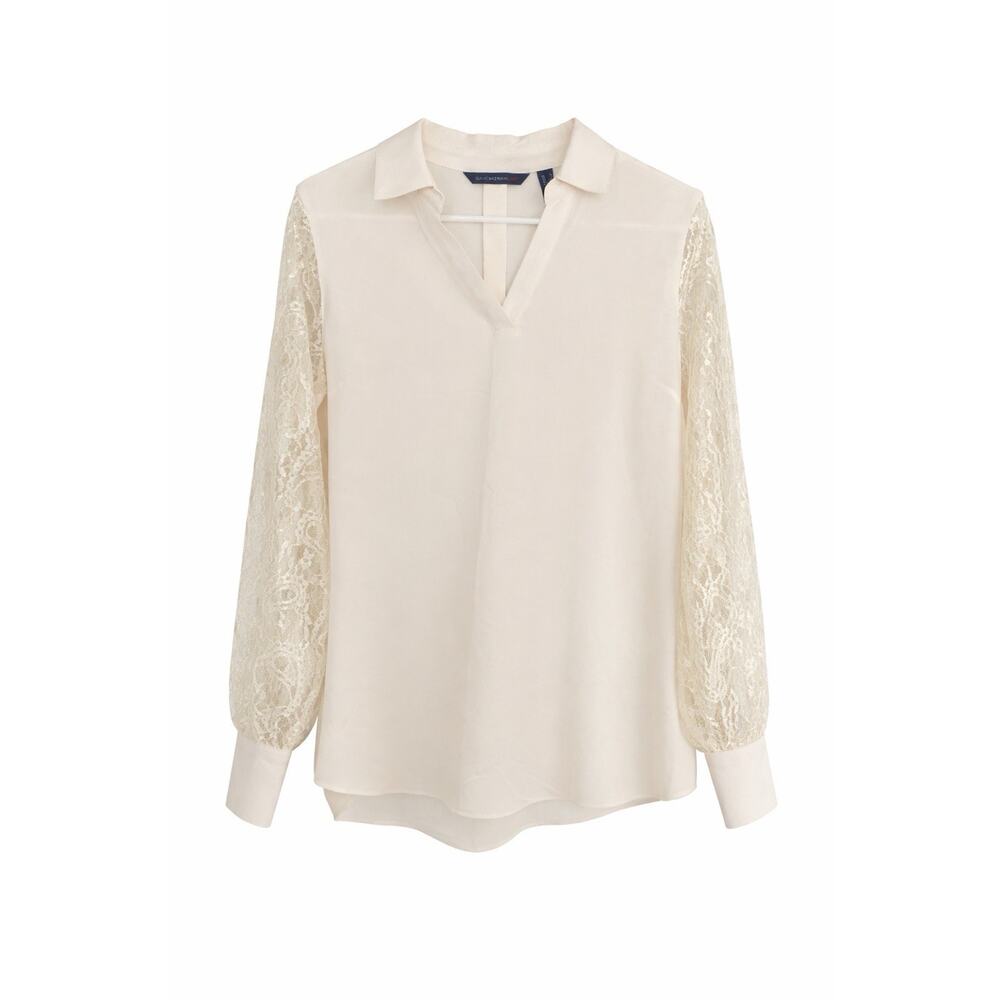 Isaac Mizrahi Live Ivory Lace Long Sleeve V-Neck Blouse Women's Small
